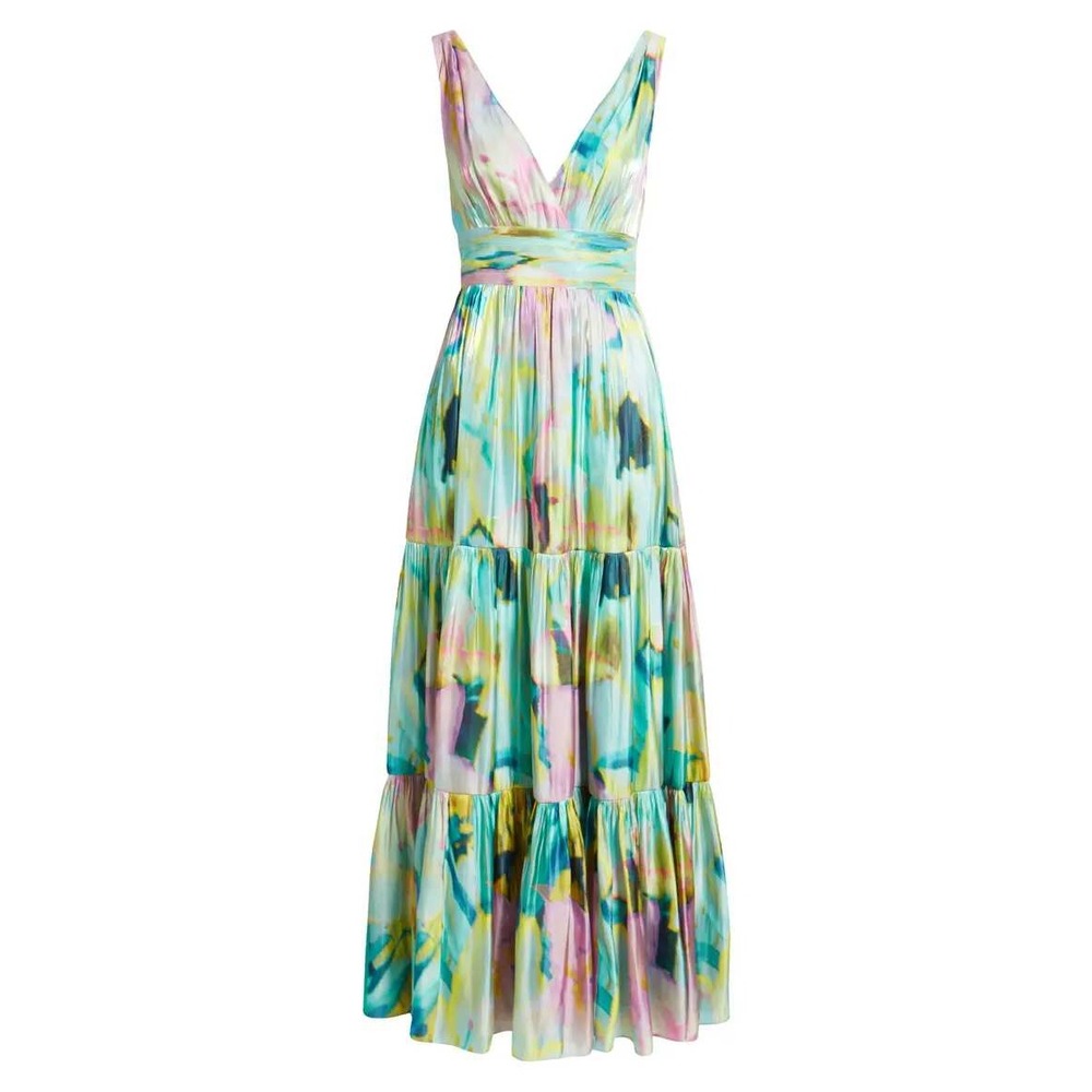 Kobi Halperin Britt Maxi Dress 8 Capri Multi Pleated Metallic Watercolor NWT - Picture 15 of 15